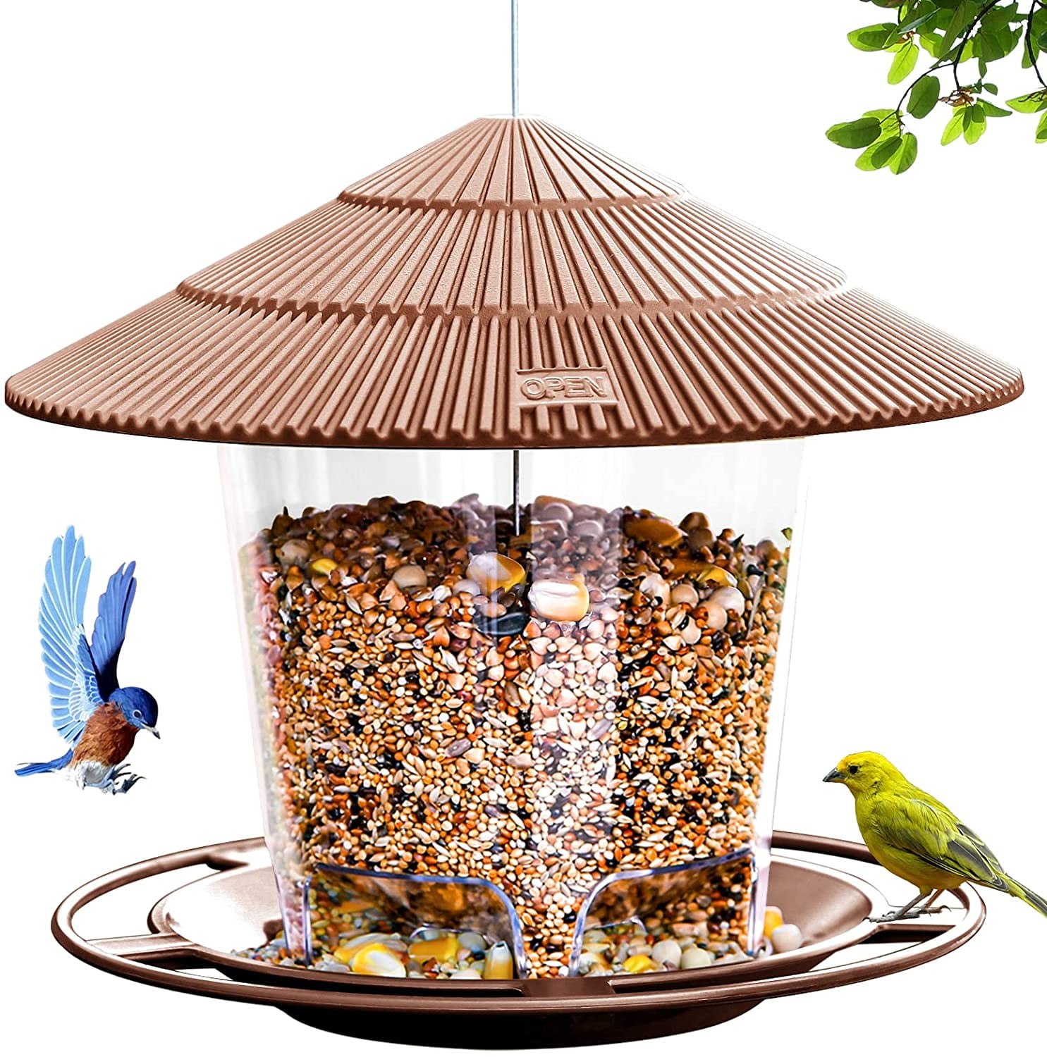 Hanizi Bird Feeder Outdoor Hanging for Wild Seed, Brown