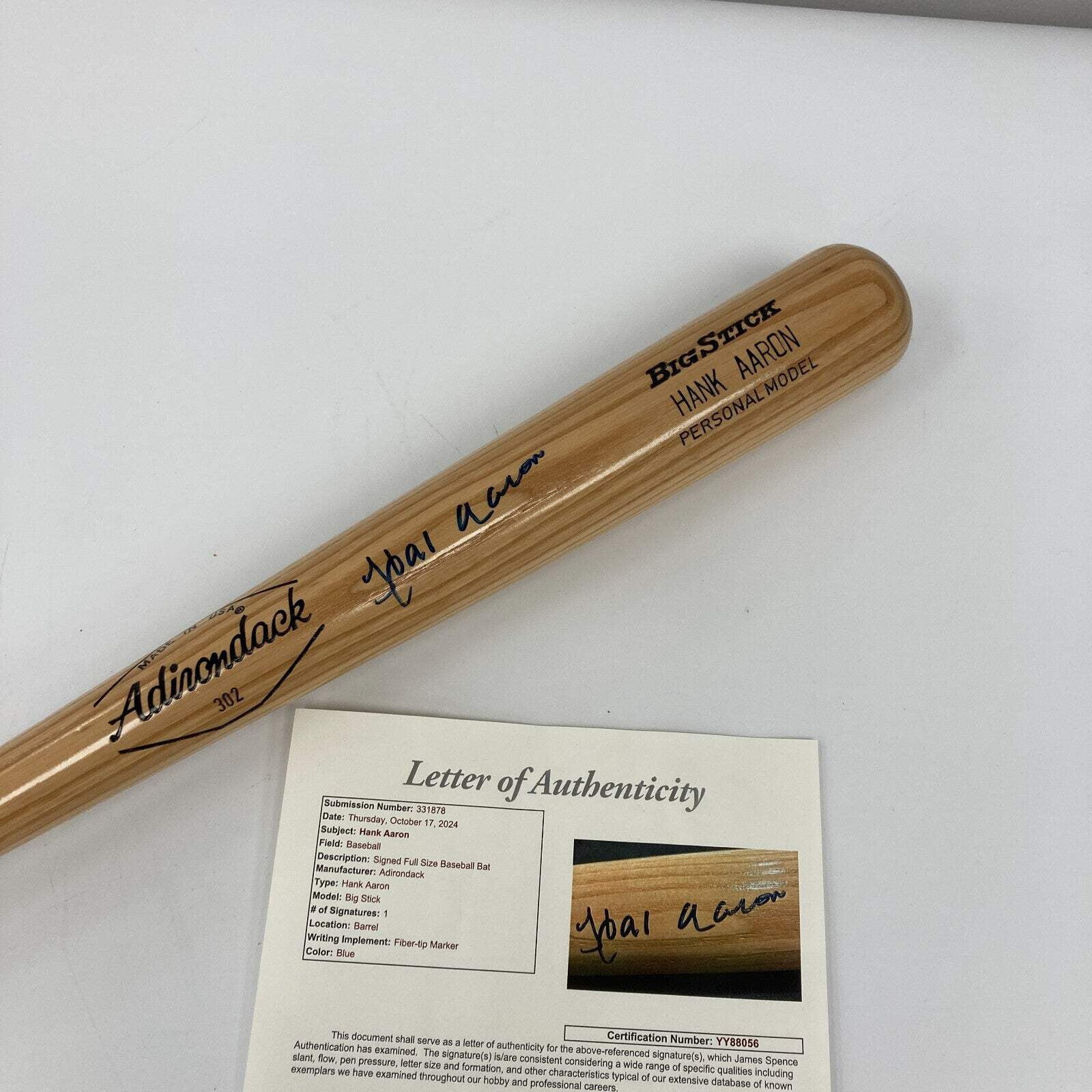 Hank Aaron Signed Adirondack Game Model Baseball Bat JSA COA