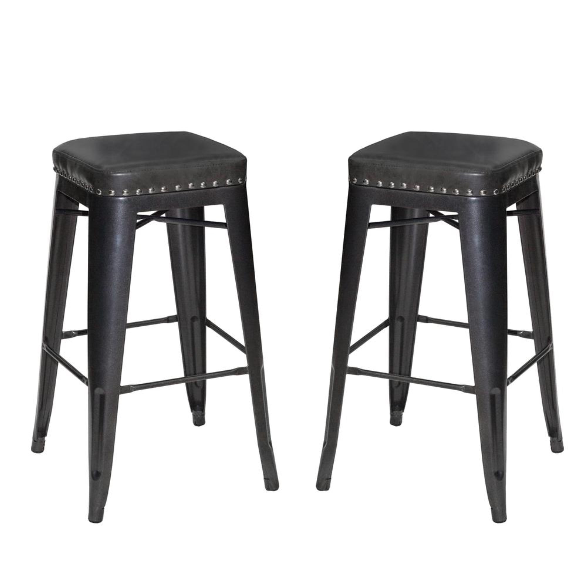 Transitional Granite Leatherette 30" Gray Metal Bar Stool