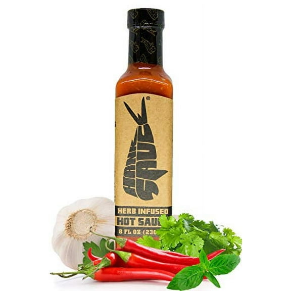 Hank Sauce Herb-Infused Hot Sauce - Versatile Hot Pepper Sauce with Fresh Basil, Garlic & Aged Peppers - Hot Garlic Sauce with Mild Heat & Original Flavor - Multipurpose Gourmet Sauce - 8.5