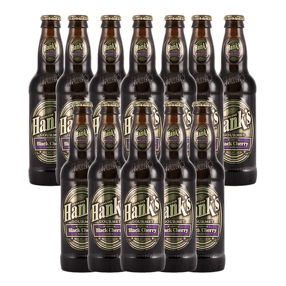 Hank's Genuine Gourmet Black Cherry Soda, 12 fl oz Bottles Premium Craft Soda with Bold, Creamy Flavor Made with Wishniak Cherries, Pack of 12