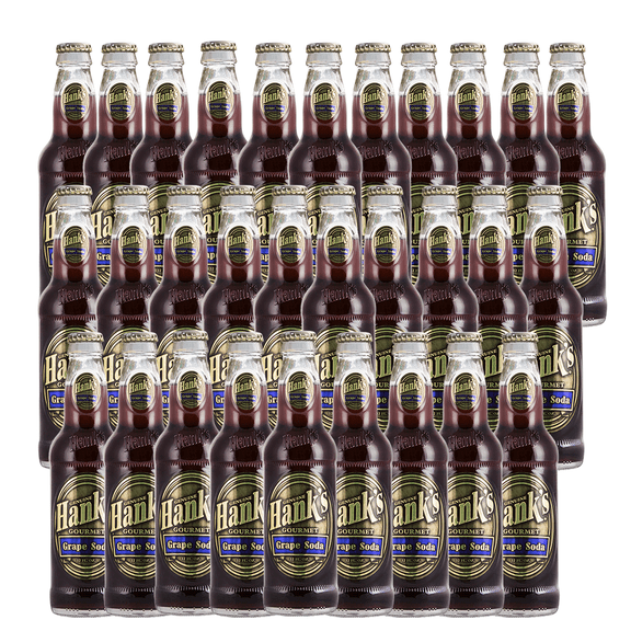 Hank's Genuine Gourmet Grape Soda, 12 fl oz Bottles Premium Craft Soda with Tart, Juicy Flavor. - Crisp and Refreshing, Pack of 30