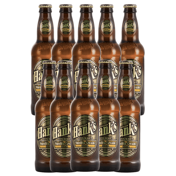 Hank's Genuine Gourmet Vanilla Cream Soda, 12 fl oz Bottles Premium Craft Soda with Rich, Robust Flavor, Pack of 10