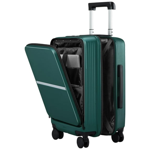 Hanke 20 Inch Carry On Luggage Airline Approved Hard Shell Suitcases with Wheels & Front Pocket TSA Luggage Lighiweight Carry On Suitcase for Travel Rolling Luggage(Blackish Green)
