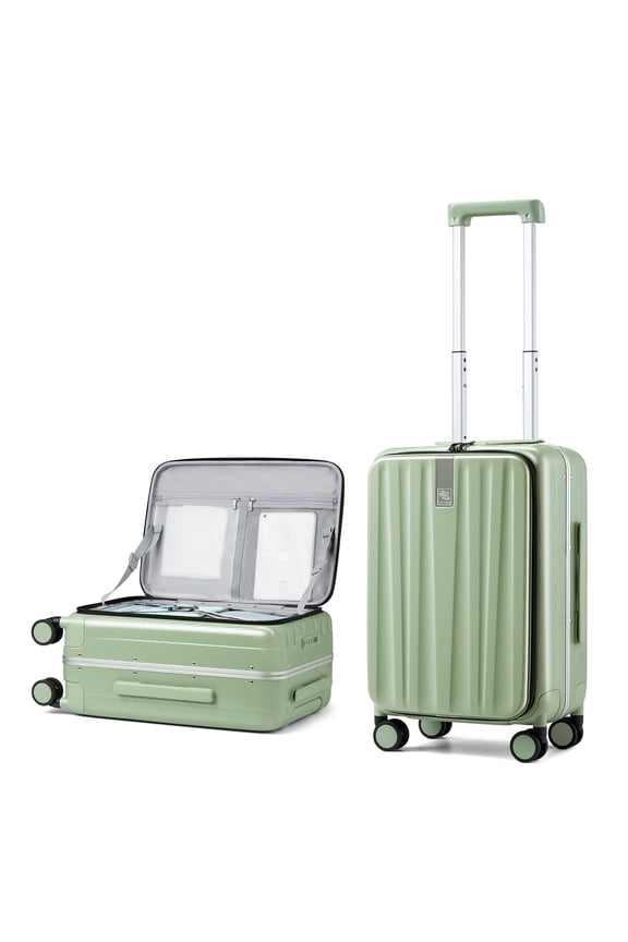 24 Inch Checked Luggage PC Hard Shell luggage Top Opening Aluminum Frame Tsa Luggage Suitcases with Wheels for Travel Woman Men.(Bamboo Green)