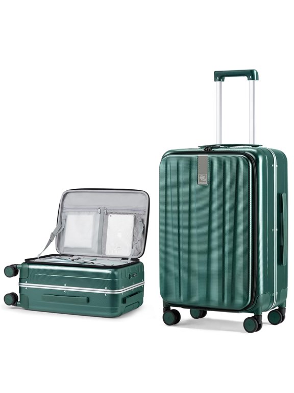 26 Inch Large checked Luggage PC Hard Shell luggage Top Opening Aluminum Frame Tsa Luggage Suitcases with Wheels for Travel Woman Men.(Bamboo Green)