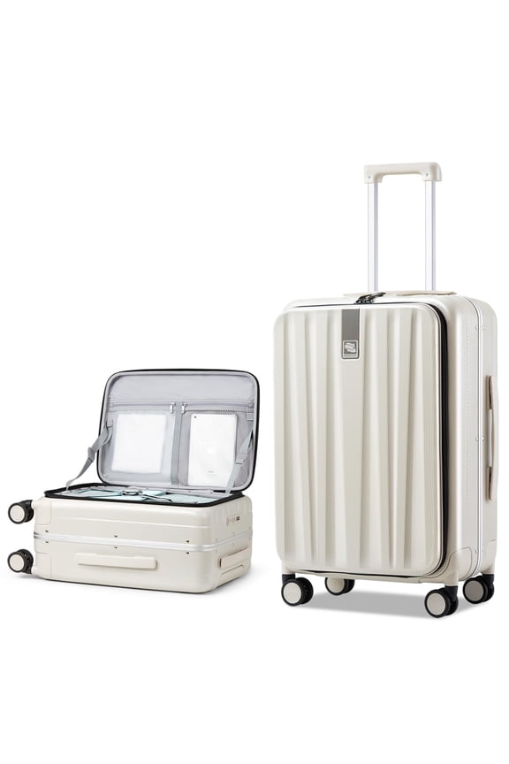 26" Unisex Hardside Large Luggage, Ivory White