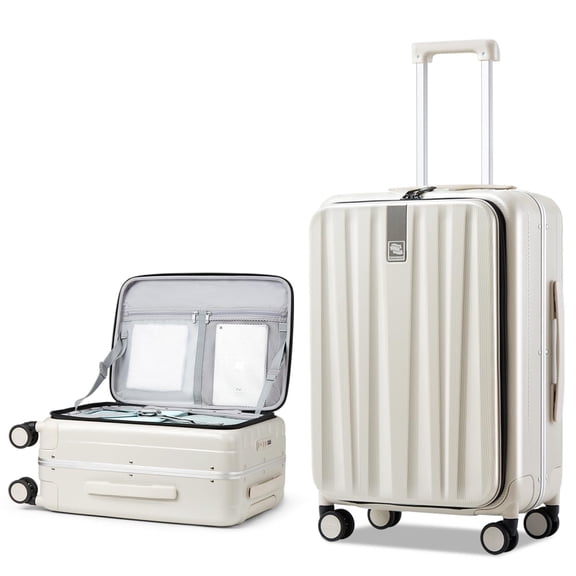 Hanke 26" Unisex Hardside Large Luggage, Ivory White