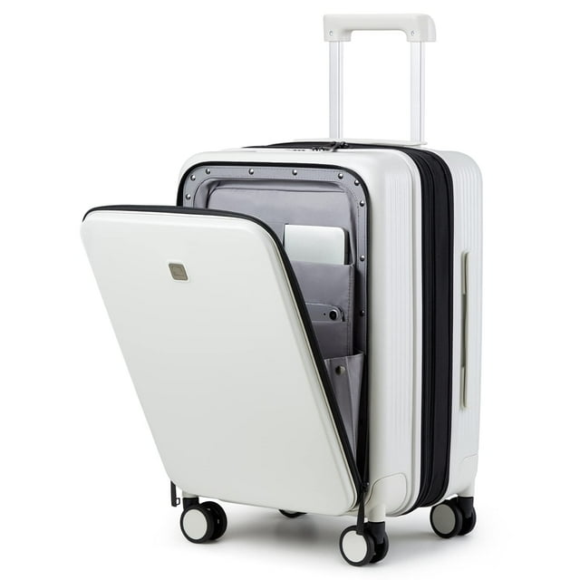 Hanke Expandable Carry On Luggage Travel Suitcase, Smoke White