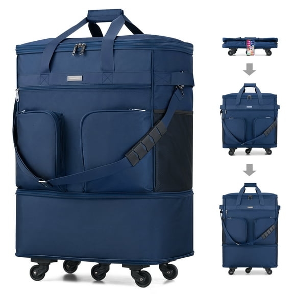Hanke Suitcases with Wheels Expandable Foldable Luggage Bag Suitcase Collapsible Rolling Travel Bag Duffel Bag for Men Women Lightweight Suitcases,BLUE