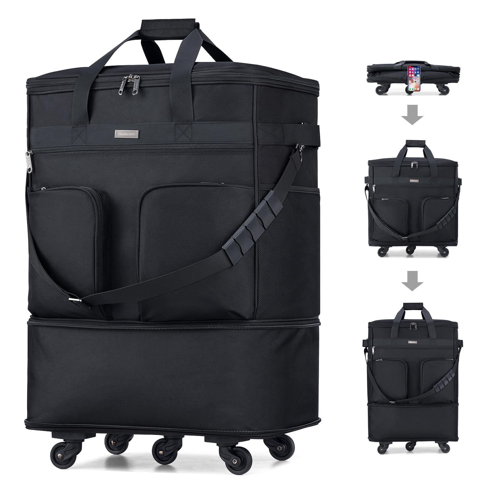 Hanke Suitcases with Wheels Expandable Foldable Luggage Bag Suitcase Collapsible Rolling Travel Bag Duffel Bag for Men Women Lightweight Suitcases,Black