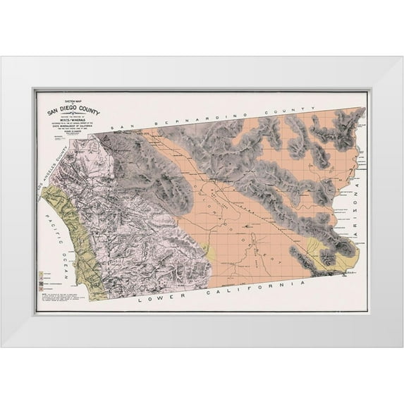 Hanks 18x13 White Modern Wood Framed Museum Art Print Titled - San Diego California - Hanks 1886