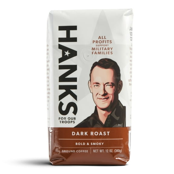 Hanks for Our Troops Dark Roast Ground Coffee, 12 oz Bag, Bold Full-Bodied Flavor, 100% Arabica, Roasted in USA