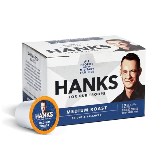 Hanks for Our Troops Medium Roast Coffee Pods, Supports Military Families, 12 Count