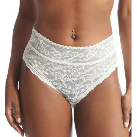 Hanky Panky Bridal I DO Shimmer Lace High Rise Cheeky Brief (152441),XS,Light Ivory