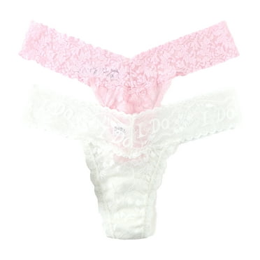 Hanky Panky Bridal I DO Shimmer & Signature Lace Low Rise Thong 2-PACK (49SHIM2PK),Light Ivory/Bliss Pink