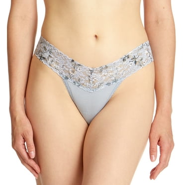 Hanky Panky Cotton-Spandex Low Rise Thong (891582P),Dove Grey/Misty Meadow