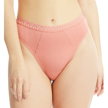 Hanky Panky MicroStripe High Cut Thong (621852),Small,Antique Rose