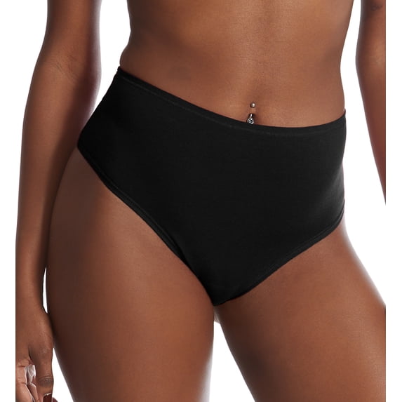 Hanky Panky Play Cotton Hi-Rise Thong (721924),XS/S,Black