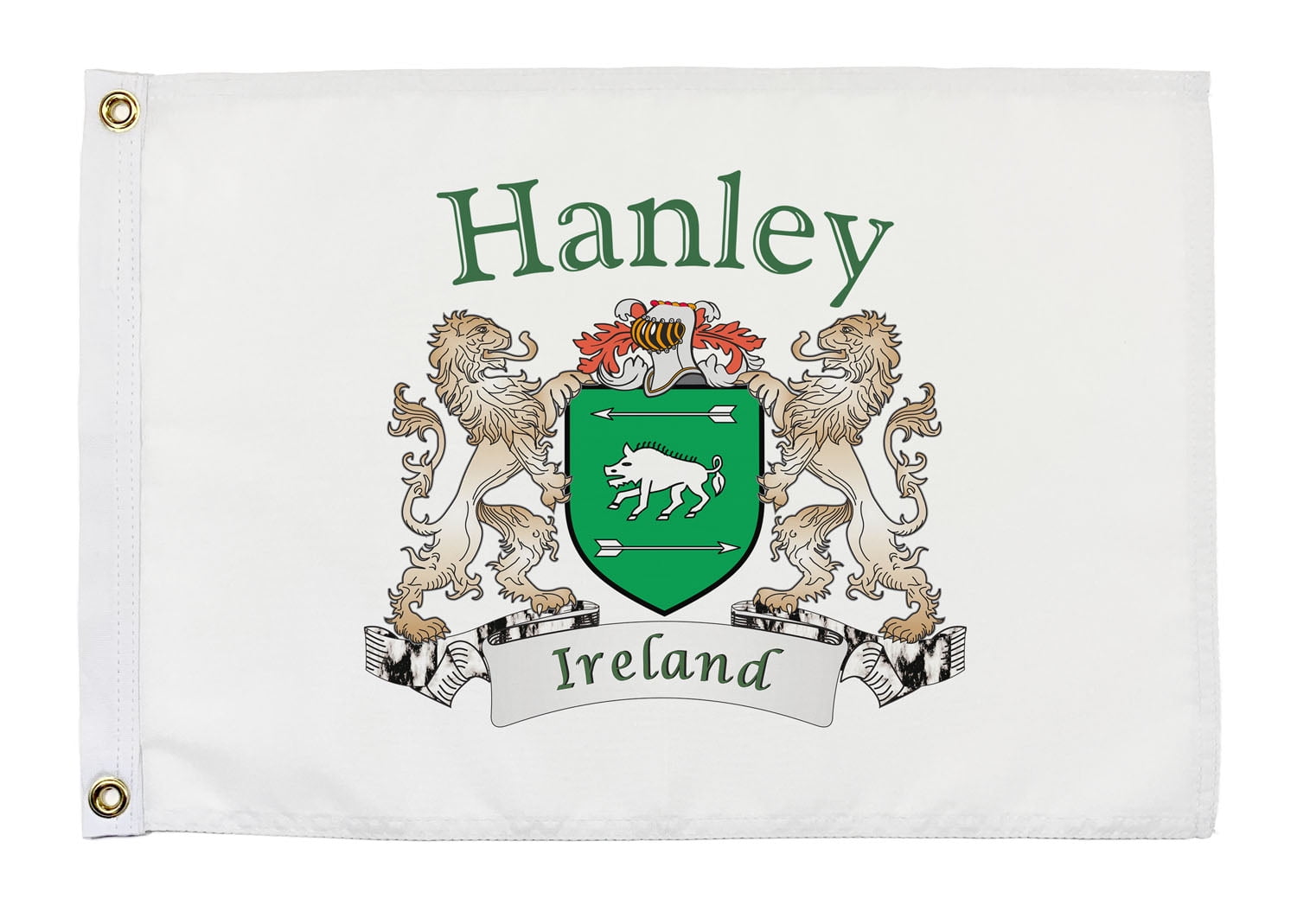 Hanley Irish Coat of Arms Small White Flag 16"x10.5" inches