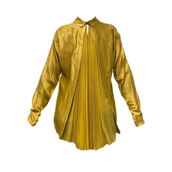 Hanley Mellon Women's Batwing Blouse with Front Pleats 4 Mustard Yellow