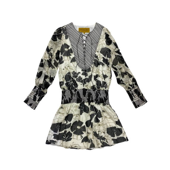 Hanley Mellon Women's Floral Tunic Top with Striped Bib 8 White