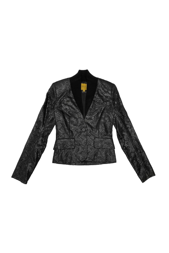 Women's Lace Blazer with Ribbed Shawl Collar 10 Black