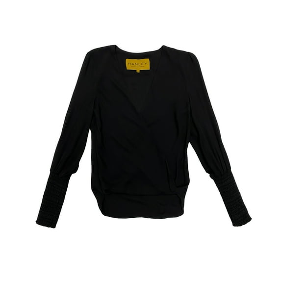 Hanley Mellon Women's Long Sleeve Wrap Top with Smocking 10 Black