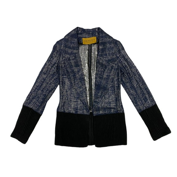 Hanley Mellon Women's Metallic Blazer with Ribbed Trim 8 Blue