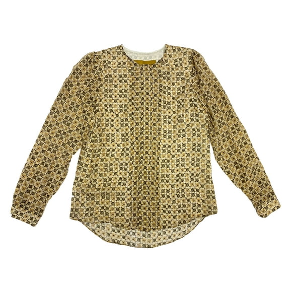 Hanley Mellon Women's Printed Collarless Military Blouse 8 Beige