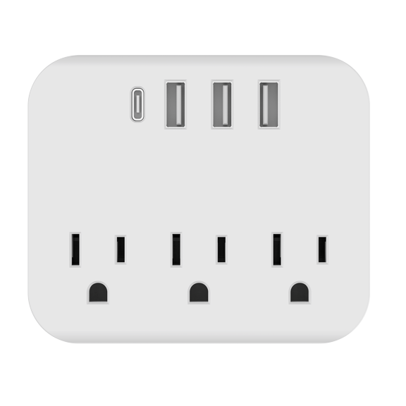 Hanleyi Wall Outlet Extender Surge Protector, 3 AC Outlets 3 USBA & 1 USBC Port, Wall Plug Expander with Phone Holder for Home Travel Cruise