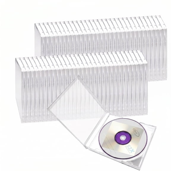 Hanlintk Clear CD Jewel Cases, 50 Pcs Standard Single Disc Protective Covers with Transparent Insert Sleeves for CD DVD Blu‑Ray Replacement Storage