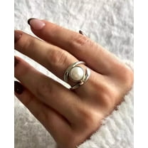 Hanmade 925 Sterling silver Statement Ring Pearl Gemstone Anniversary Ring