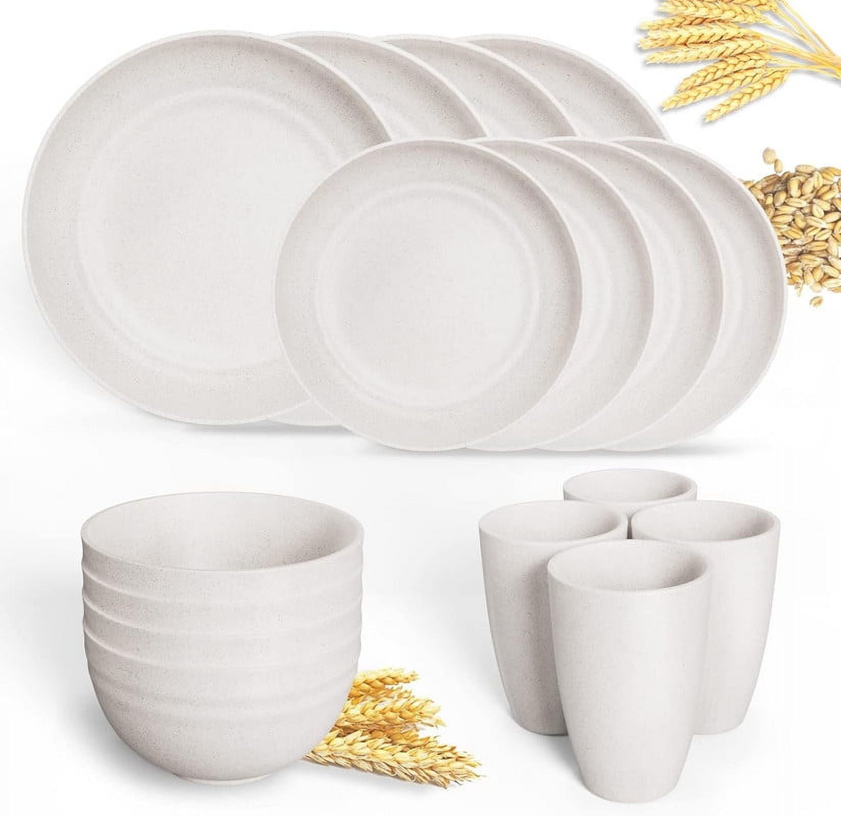 Hanmfei Plastic Dinnerware Set for 4,Plastic Plates and Bowls Sets