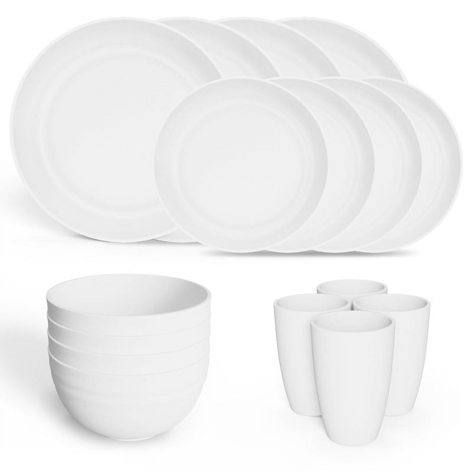 Hanmfei Plastic Dinnerware Set for 4,Plastic Plates and Bowls Sets