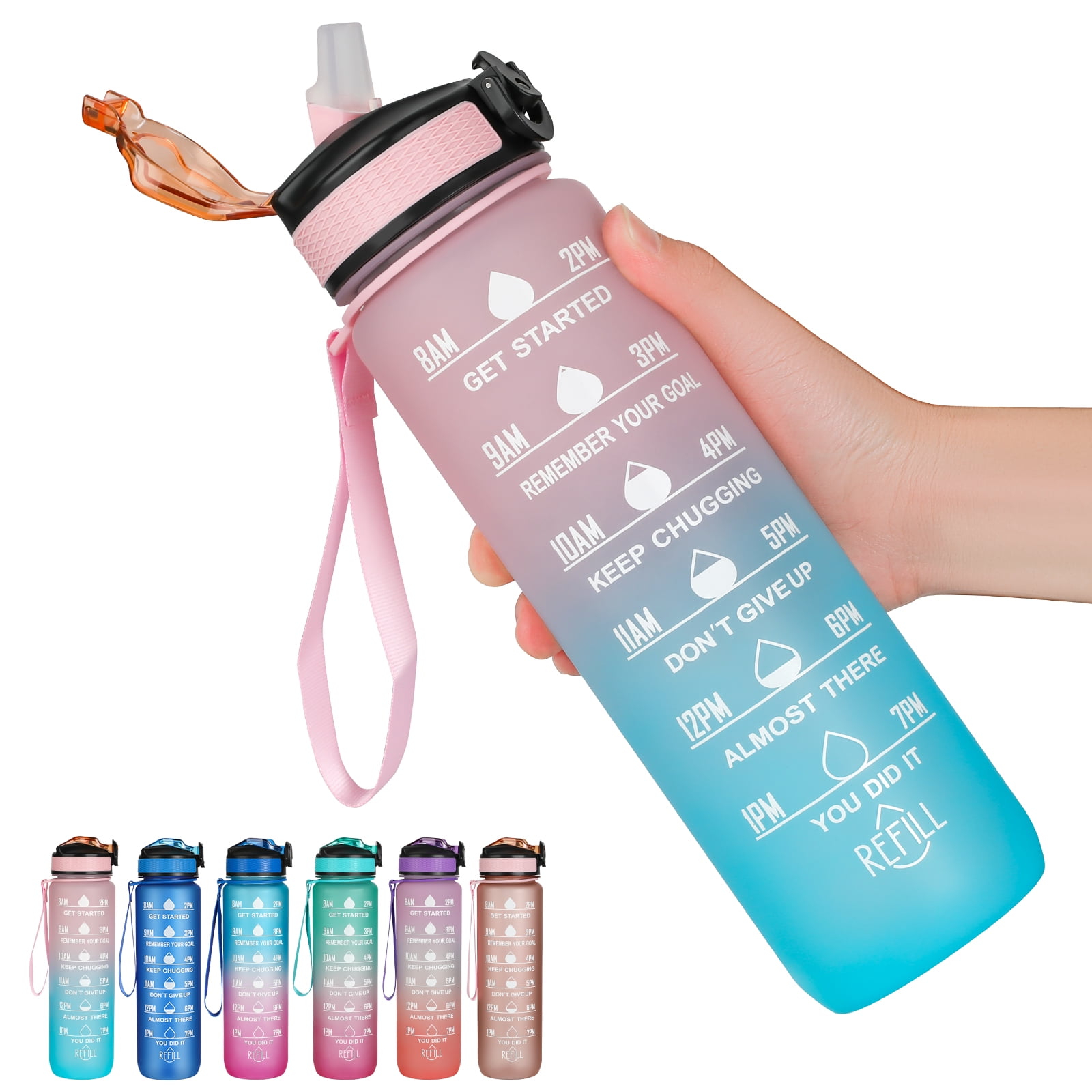 500/1000ml Motivational Water Bottle With Time Markings Bpa Free Tritan Leakproof  Drink Bottle With Fruit Filter For Gym Hiking - Water Bottles - AliExpress