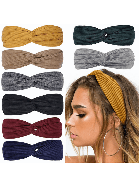Hanmir 8 Pack Headbands for Women Twist Knotted Boho Stretchy Hair Bands for Girls Criss Cross Turban Plain Headwrap Yoga Workout Vintage Hair Accessories