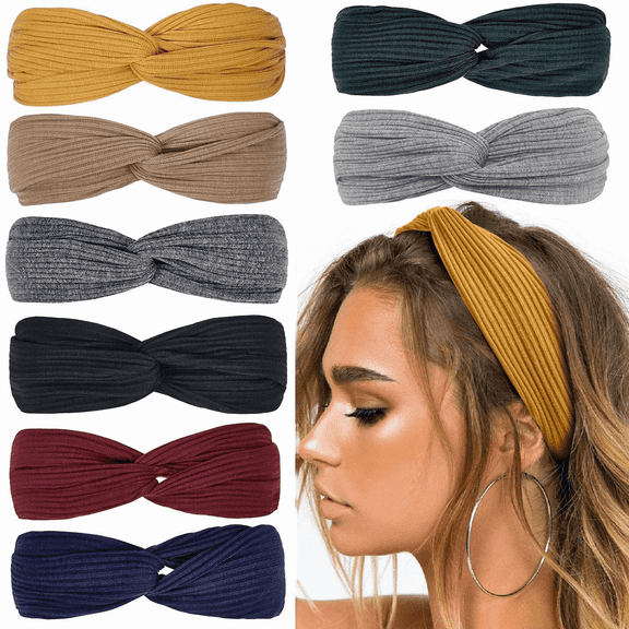 Hanmir 8 Pack Headbands for Women, Twist Knotted Boho Stretchy Hair Bands for Girls, Solid Color Headwrap for Girl Sports Yoga