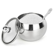 Hanmir Sugar Bowl with Lid and Spoon 8.1oz Stainless Steel Sugar Pot Sugar Container for Home and Kitchen（Sliver）