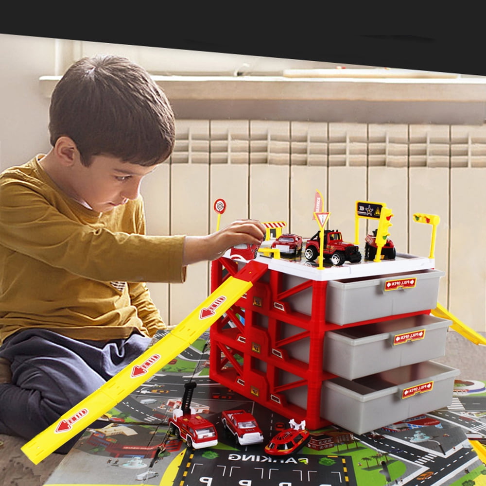 Hanmun Car Garage Playset Parking Lot for Toddlers, Matchbox Cars