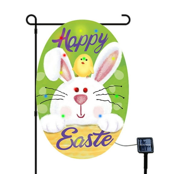 Hanmun Happy Easter Garden Flag 12×18 Inch Solar LED Double Sided Outdoor Lawn Farmhouse Decoration