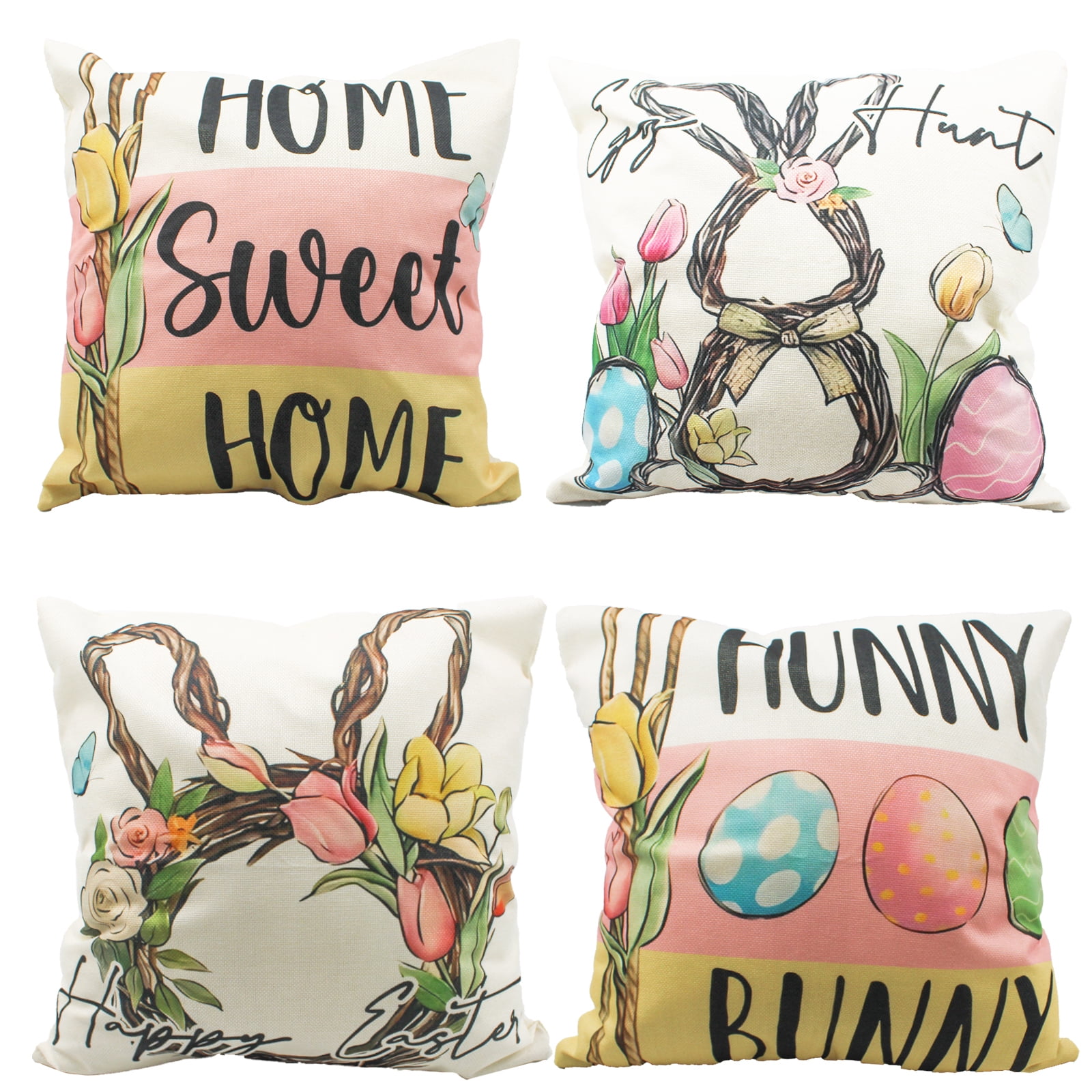 Hanmun Happy Easter Throw Pillow Covers 18 x 18 Inch Spring Cushion ...