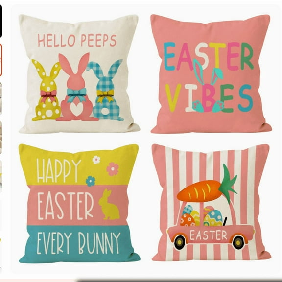 Hanmun Happy Easter Throw Pillow Covers 18 x 18 Inch Spring Cushion Case for Sofa Couch Set of 4