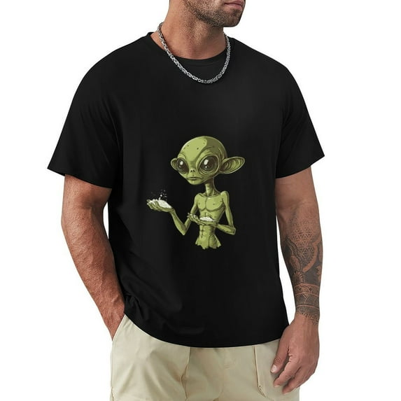 Hanmun Men's Cute Alien T-Shirts Short Sleeve Cotton Round Crew Neck Moisture Wicking Black USA