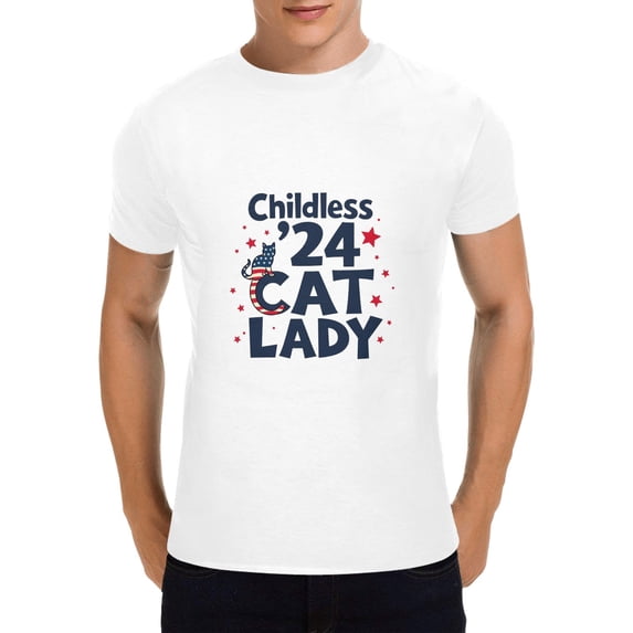 Hanmun This Childless Cat Lady is Voting Kamala-Harris 2024 Retro Men T-Shirt Size S-3XL
