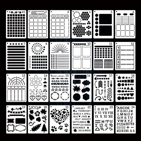 HannLk 24Pcs Journal Stencils for DIY Diary Planner Notebook Scrapbook Calender