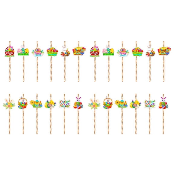HannLk 24pcs Easters Themed Drinking Straw Biodegradable Paper Straw for Gatherings