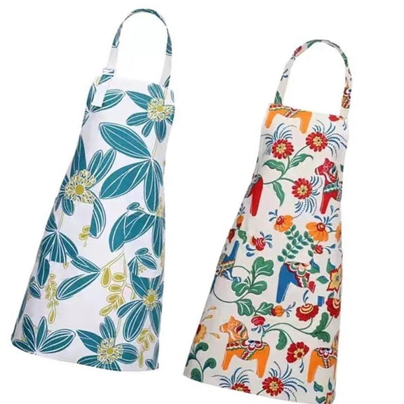 HannLk 2pcs Kitchen Apron Sleeveless Korean Design Pattern Cooking Smock For Women Men