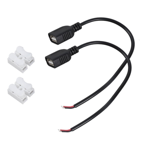 HannLk 2pcs USB Female Port Charging Line 2Pin Exposed Wire 5V Power Supply Cord