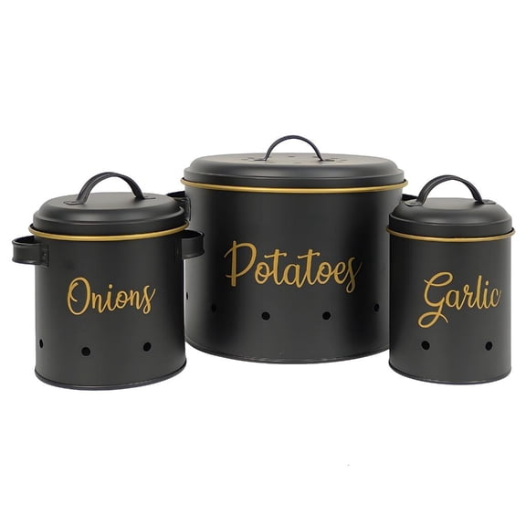 HannLk 3Pcs Vegetables Storage Bin Metal Food Container For Potatoes Onions Garlic